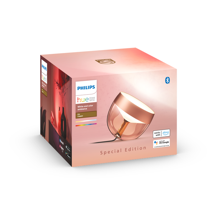 <p>L&aacute;mpara de Sobremesa HUE Iris.</p>
<p>LED integrado RGB.</p>
<p>Bombilla incluida.</p>
<p>Bridge NO incluido.</p>
<p>Define el ambiente que quieras en cualquier habitaci&oacute;n de tu hogar con la elegante l&aacute;mpara Philips Hue Iris en color blanco. La l&aacute;mpara Iris, con una luz que inunda la pared con color y ofrece una suave retroiluminaci&oacute;n, aporta un efecto sofisticado y &uacute;nico. A&ntilde;ade un Philips Hue Bridge para disfrutar de toda una variedad de funciones de iluminaci&oacute;n inteligente.</p>
<ul style="list-style-type: circle;">
<li><strong>Bombillas Compatibles:&nbsp;</strong>LED Integrado.</li>
<li><strong>Casquillo:&nbsp;</strong>Integrado</li>
<li><strong>Bombilla incluida:&nbsp;</strong>SI</li>
<li><strong>N&ordm; Bombillas:</strong>&nbsp;1 x 10w</li>
<li><strong>Regulable:</strong>&nbsp;SI</li>
<li><strong>Cambio de Color (PowerLED):</strong>&nbsp;SI</li>
<li><strong>Bridge incluido:</strong>&nbsp;NO</li>
<li><strong>Di&aacute;metro (mm):&nbsp;</strong>222</li>
<li><strong>Altura (mm):&nbsp;</strong>165</li>
<li><strong>Ancho (mm):</strong>&nbsp;150</li>
<li><strong>Material:&nbsp;</strong>Sint&eacute;tico</li>
<li><strong>Color:</strong>&nbsp;Claro</li>
<li><strong>Protecci&oacute;n IP:</strong>&nbsp;IP20</li>
</ul>