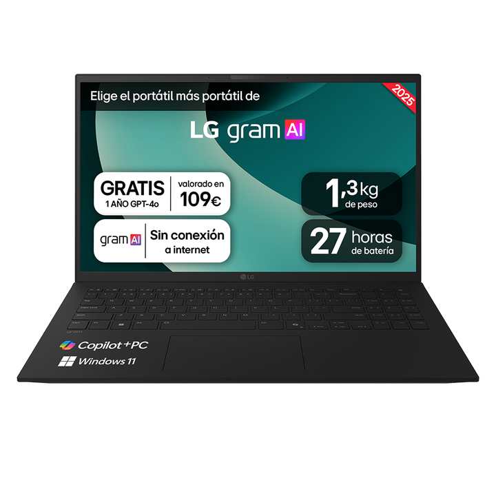 Port&aacute;til 15" LG gram - 15Z80T, Windows 11, AMD Ryzen&trade; AI 7, Copilot+PC, 32 GB RAM, 1 TB SSD, Panel IPS FHD, Ligero 1,3 Kg, 27h, Negro