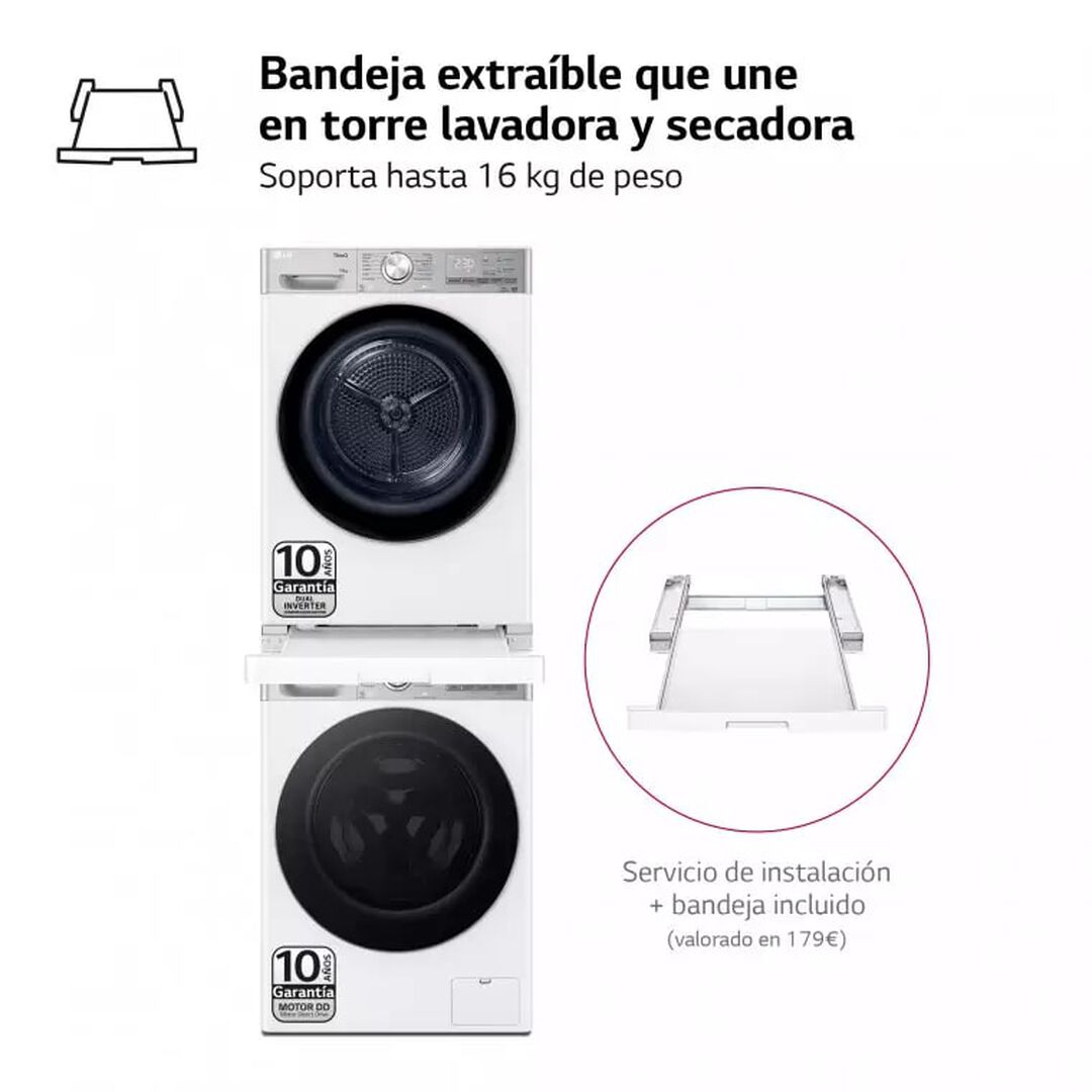 Torre de lavado y secado LG 13 kg de lavadora y 10 kg de secadora, con IA DD