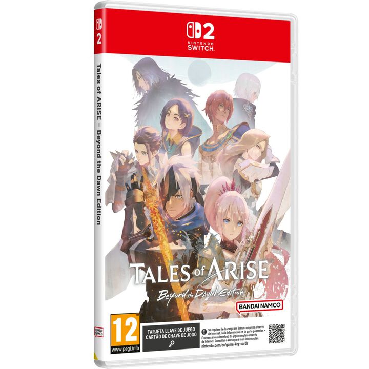 TALES OF ARISE BEYOND THE DAWN EDITION SWITCH2 TARJETA LLAVE JUEGO PARA NINTENDO SWITCH 2 VERSI&Oacute;N ESPA&Ntilde;OLA GARANT&Iacute;A EUROPEAN WARRANTY

***La caja contiene una tarjeta llave. Se requiere la descarga del juego completo a trav&eacute;s de Internet.***

Desaf&iacute;a al destino que te retiene

Durante 300 a&ntilde;os, Rena ha reinado sobre Dahna, saqueando los recursos del planeta y despojando a sus habitantes de su dignidad y libertad.


Nuestra historia da comienzo con dos personas, Alphen y Shionne, nacidas en mundos distintos, que buscan cambiar su destino y lograr un nuevo futuro.

Con un amplio plantel de personajes, un sistema de combate intuitivo y gratificante, y una historia cautivadora ambientada en un mundo vibrante por el que vale la pena luchar, Tales of Arise nos brinda una espectacular experiencia JRPG

BEYOND THE DAWN: Tras la batalla por el destino de los dos mundos, Alphen y su grupo conocen a una joven llamada Nazamil, hija de un se&ntilde;or renano y una dahniana. &iquest;Ser&aacute;n capaces los seis de cambiar el destino de esta chica, que acabar&aacute; sometida a la maldici&oacute;n de la m&aacute;scara? Vuelve a recorrer el mundo con un grupo cuyos miembros se mantienen unidos gracias a un fuerte v&iacute;nculo.

CARACTER&Iacute;STICAS PRINCIPALES

    Sistema de combate din&aacute;mico y refinado.
    Una historia rica con un exc&eacute;ntrico elenco de personajes.
    Explora un mundo vibrante con una mezcla de entornos &uacute;nicos.
    Disfruta de m&aacute;s contenido de la historia con la expansi&oacute;n.

Idiomas: 

Audio: Japon&eacute;s, Ingl&eacute;s.

Texto: Espa&ntilde;ol, Ingl&eacute;s, Franc&eacute;s, Italiano, Alem&aacute;n, Ruso.