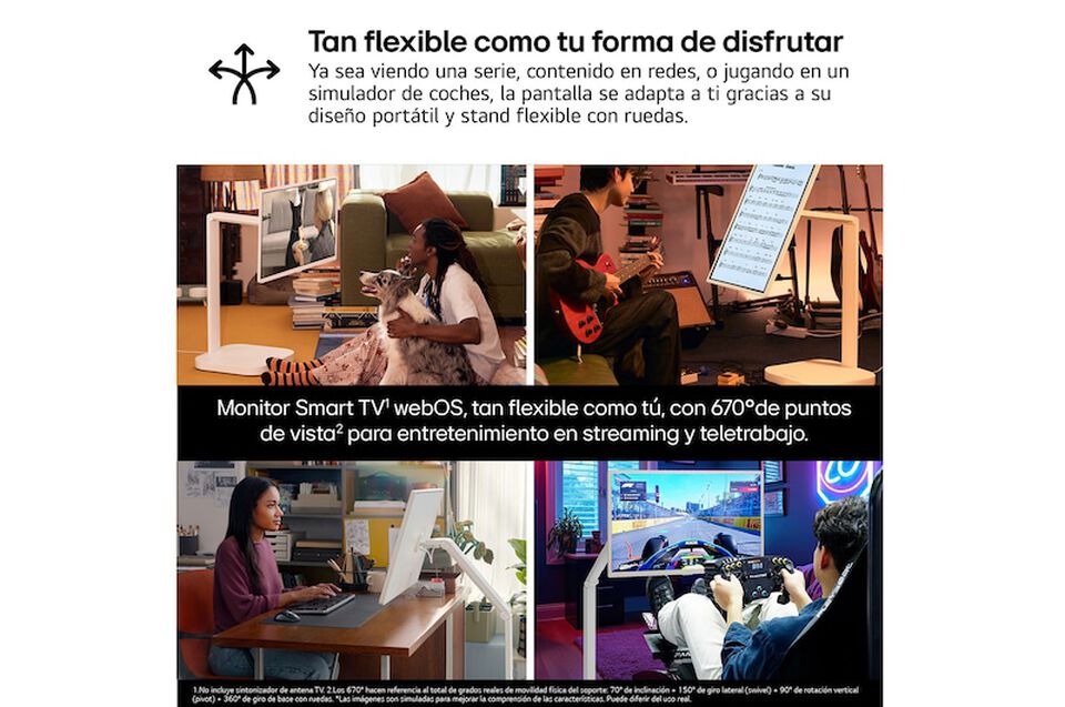 Monitor LG Smart Monitor MyView 32" Full HD IPS con webOS 23, altavoces, USB-C y peana flexible