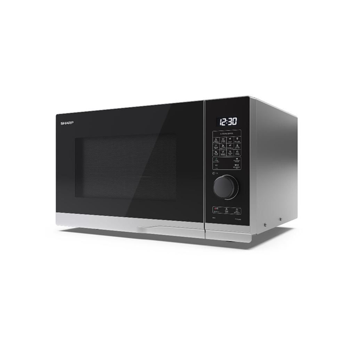 Este microondas SHARP de 900 W y parrilla de 1000 W ofrece un dise&ntilde;o de aspecto contempor&aacute;neo con un elegante acabado negro complementado con una ventana de puerta negra y un panel de control, el complemento perfecto para cualquier cocina. Con el panel de control f&aacute;cil de usar y 10 niveles de potencia, es una excelente opci&oacute;n para sus necesidades de microondas