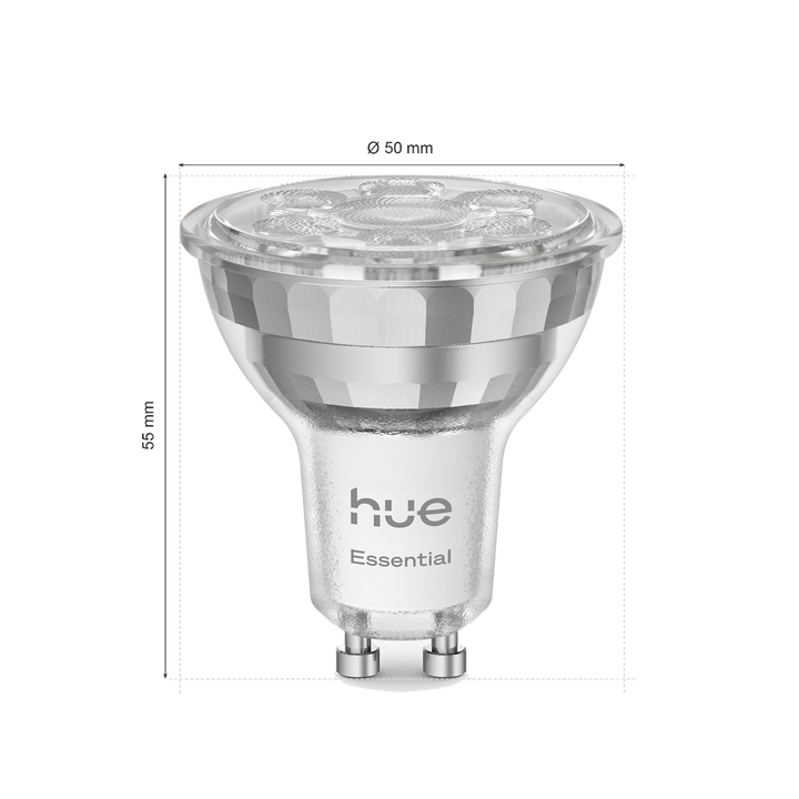 Starter Kit Bombilla Gu10 Philips Hue Essential White & Color & Zigbee Bluetooth.

LED integrado.

Bridge incluido.

Dimmer Switch incluido.

Controlable  por Zigbee & Bluetooth.

A&ntilde;ade color ambiental a cualquier habitaci&oacute;n con el kit de inicio Gu-10 de Philips Hue White and color ambiance. Conecta con el Hue Bridge que se incluye para aprovechar la interminable lista de funcionalidades. Contr&oacute;lalo mediante la aplicaci&oacute;n, la voz o los interruptores incluidos. y a un precio much&iacute;simo m&aacute;s econ&oacute;mico