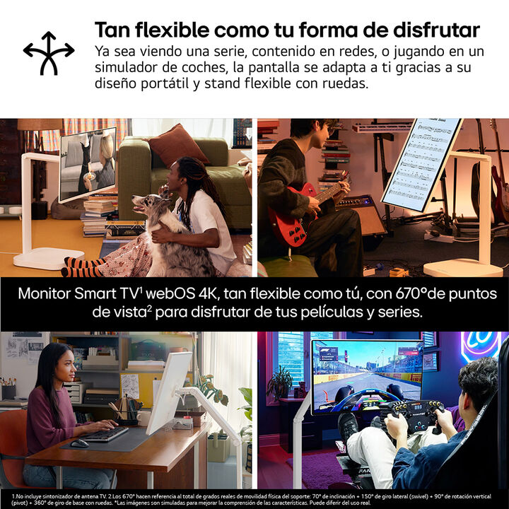 Smart Monitor Swing, 32" , serie Cine & Streaming, 4K UHD, Smart Monitor webOS 24, peana Swing port&aacute;til y flexible, Mando Magic Pointer Remote.