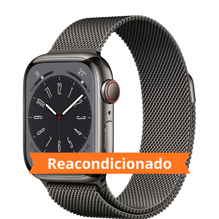 ⭐ Apple Watch Series 8 GPS + Cellular 45 mm Grafito con Correa Milanesa Grafito
El Apple Watch Series 8 GPS + Cellular de 45 mm en acabado grafito con correa milanesa grafito combina elegancia, conectividad avanzada y funciones inteligentes dise&ntilde;adas para acompa&ntilde;arte durante todo el d&iacute;a. Su sofisticado dise&ntilde;o premium y su conectividad m&oacute;vil permiten mantenerte conectado, activo y productivo incluso cuando no llevas el iPhone contigo.

⌚ Modelo: Apple Watch Series 8.
📶 Conectividad GPS + Cellular para realizar llamadas, enviar mensajes y acceder a servicios compatibles desde el reloj.
📏 Tama&ntilde;o de caja: 45 mm.
💾 Memoria interna: 4 GB.
🎨 Acabado en color grafito.
🖤 Correa Milanesa Grafito con dise&ntilde;o elegante, ajuste preciso y gran comodidad.
🖥️ Pantalla Retina Always-On de gran tama&ntilde;o con excelente brillo y nitidez.
📡 Sensores avanzados para el seguimiento de actividad f&iacute;sica y bienestar.
🏃 Ideal para monitorizar entrenamientos, actividad diaria y objetivos deportivos.
❤️ Funciones avanzadas para el seguimiento de salud y estado f&iacute;sico.
🎙️ Compatible con asistentes de voz para realizar acciones r&aacute;pidas mediante comandos de voz.
🔋 Bater&iacute;a optimizada para acompa&ntilde;arte durante toda la jornada.
📲 Integraci&oacute;n completa con el ecosistema Apple para gestionar llamadas, notificaciones, aplicaciones y mucho m&aacute;s.
🌦️ Dise&ntilde;o resistente pensado para el uso diario.
🔒 Funciones de seguridad avanzadas para una mayor tranquilidad.
🔊 Control de llamadas, m&uacute;sica y aplicaciones directamente desde la mu&ntilde;eca.
✅ Disfruta de una experiencia completa gracias a la combinaci&oacute;n de conectividad m&oacute;vil, seguimiento deportivo, herramientas de bienestar y un elegante dise&ntilde;o premium.

⭐ El Apple Watch Series 8 GPS + Cellular 45 mm Grafito con Correa Milanesa Grafito destaca por su sofisticado acabado, su independencia gracias a la conectividad celular y sus completas funciones para el d&iacute;a a d&iacute;a, la actividad f&iacute;sica y la productividad.

🛡️ Compra con total tranquilidad
🔖 Producto reacondicionado Grado Premium (A+).
💳 Financiaci&oacute;n a 24 meses.
📄 3 a&ntilde;os de garant&iacute;a.
🛡️ Garant&iacute;a Orange.
✅ 14 d&iacute;as de derecho de desistimiento.