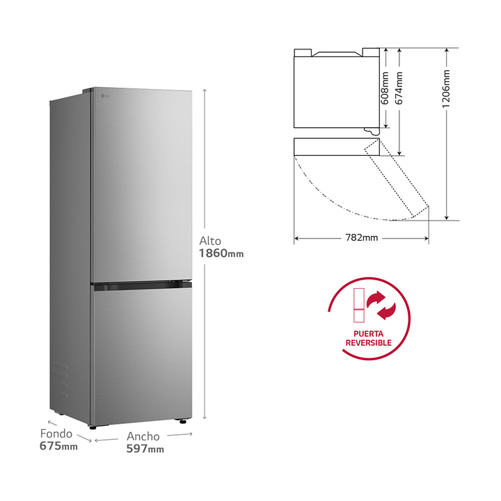Frigor&iacute;fico Combi LG GBBSJ10DPY, 333L, No Frost, DoorCooling+, Inox antihuellas, Clase D