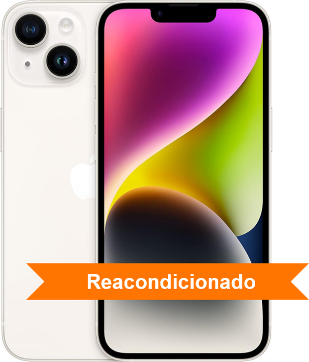 iPhone 14 reacondicionado Premium A+ de 128 GB, acabado blanco estrella.
