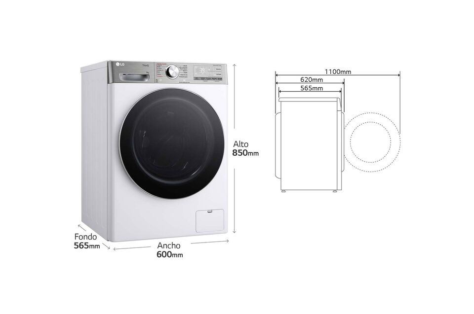 Lavadora 9 kg con IA, TurboWash y vapor Steam, m&aacute;s eficiente que clase A.