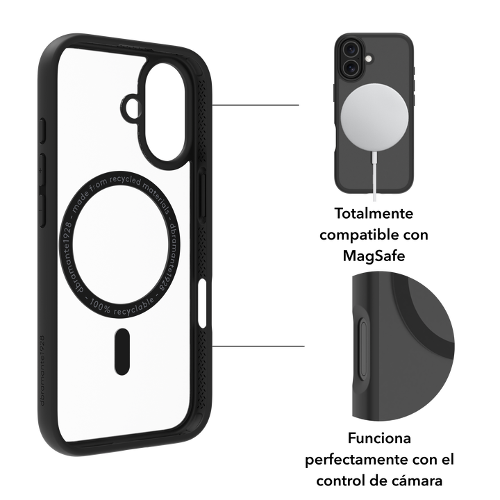 Funda iPhone 16 Negra MS + ECO PROTECTOR+ cargador 30W
