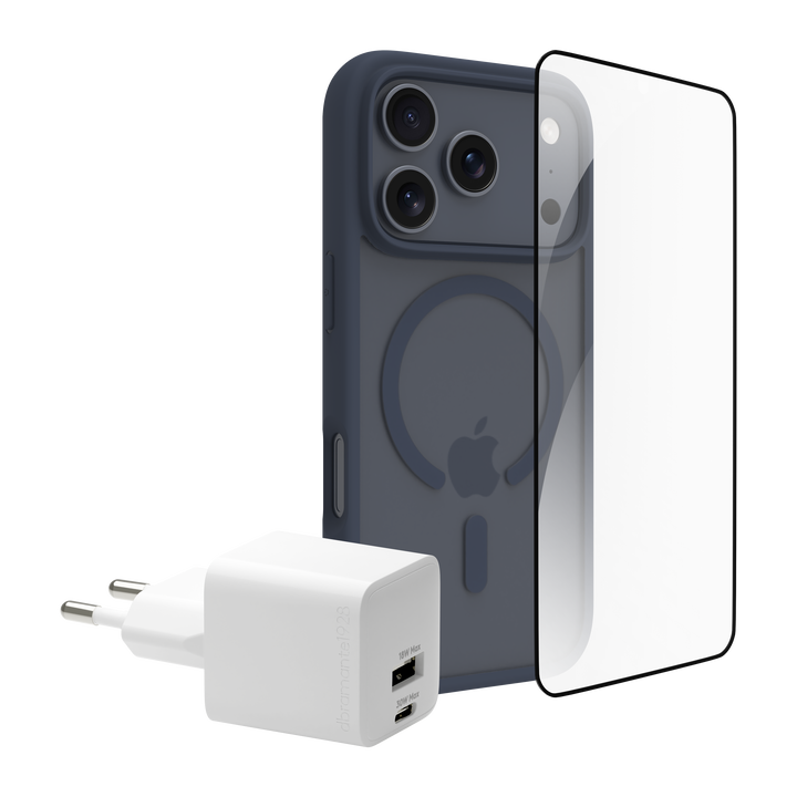 Funda iPhone 17 Pro MS Azul+ ECO PROTECTOR + CARGADOR 30 W - carga r&aacute;pida