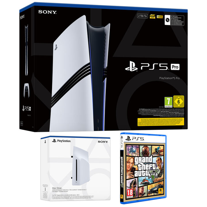 Pack Consola PS5 PRO, Unidad de disco y Juego GTA V