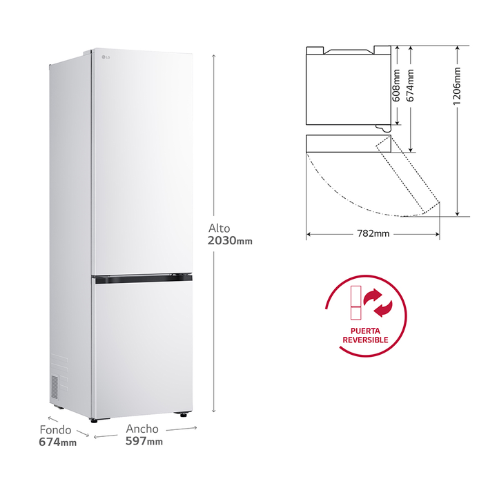 Frigor&iacute;fico Combi LG Serie 700 con DoorCooling+, LinearCooling, Fresh Converter+, Fresh Balancer con Magic Crisper, almacenamiento inteligente (My Box, Flex Box, Flex Mini Box), balda plegable, botellero, AI Energy con ThinQ, 375 L, 29 dB, Clase A, Blanco.