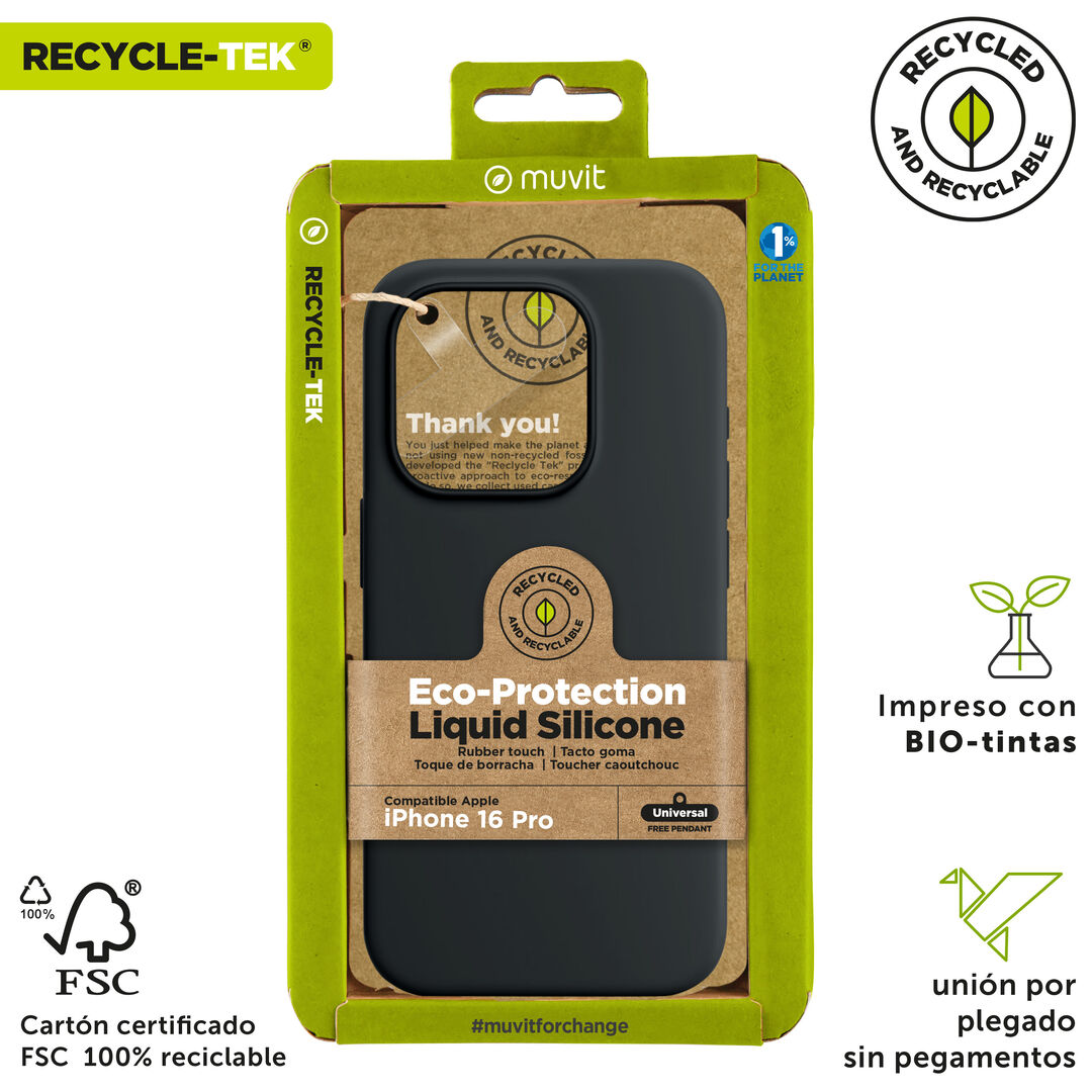 Nuestra funda liquid de muvit for change, fabricada en silicona reciclada certificada, aporta un tacto extra suave con un acabado interior en microfibra. A&ntilde;ade un toque de color a tu iPhone 

La protecci&oacute;n del medio ambiente es, hoy en d&iacute;a, una preocupaci&oacute;n en todo momento, con las fundas recycletek de muvit for change, proponemos una gama de fundas reciclables, fabricadas con materiales reciclados con certificado GRS. Una manera responsable de proteger nuestro smartphone.&nbsp;