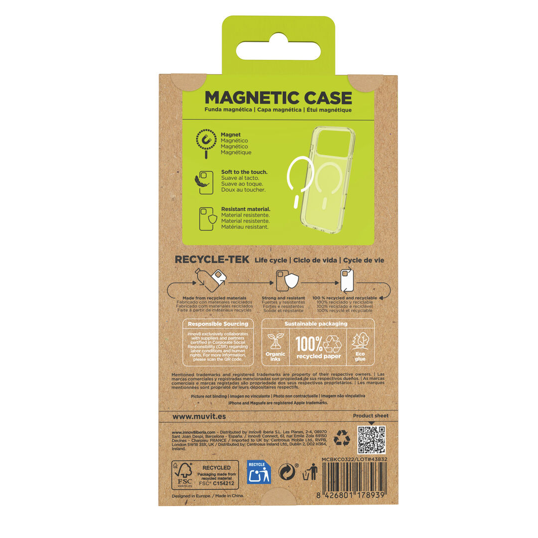 La protección del medio ambiente es, hoy en día, una preocupación en todo momento, junto a la preocupación de proteger nuestro Smartphone. Con las fundas recycletek de muvit for change, proponemos una gama de fundas reciclables, fabricadas con materiales reciclados. Una manera responsable de proteger nuestro smartphone. Porque contribuir en la lucha contra la contaminación y proteger nuestro ecosistema, debe formar parte de nuestros gestos cotidianos.