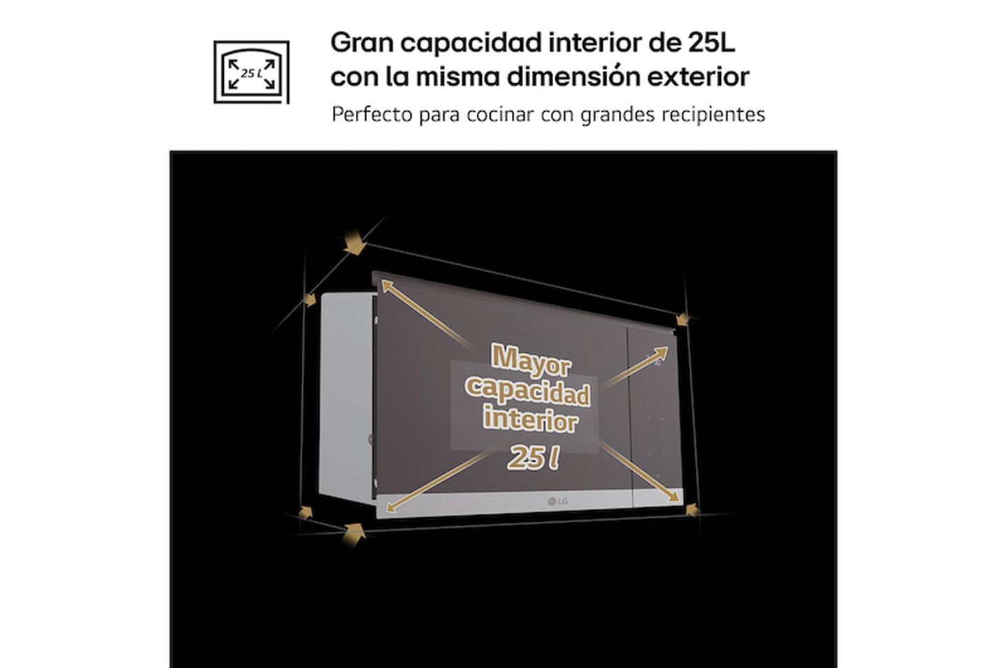 Microondas Grill Integrable| LG MG7Z2593D, 900W, 25L, cristal negro + acero