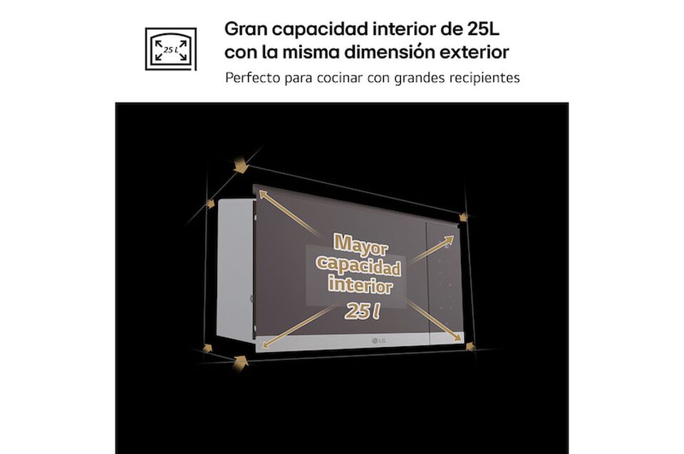 Microondas Grill Integrable| LG MG7Z2593D, 900W, 25L, cristal negro + acero