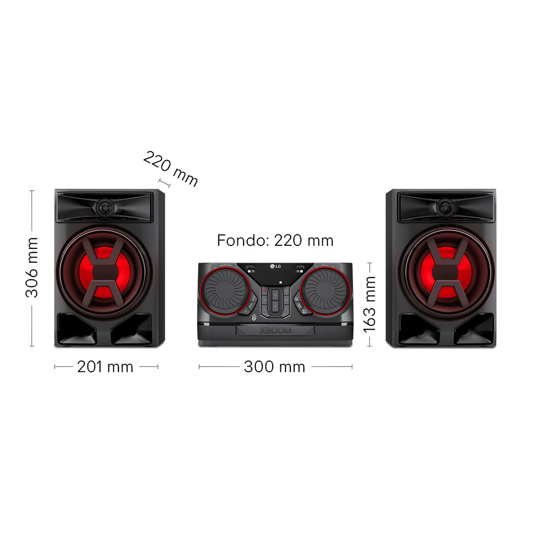 Altavoz LG XBOOM CK43N 300 W con USB, Bluetooth, Party Link y control giratorio.