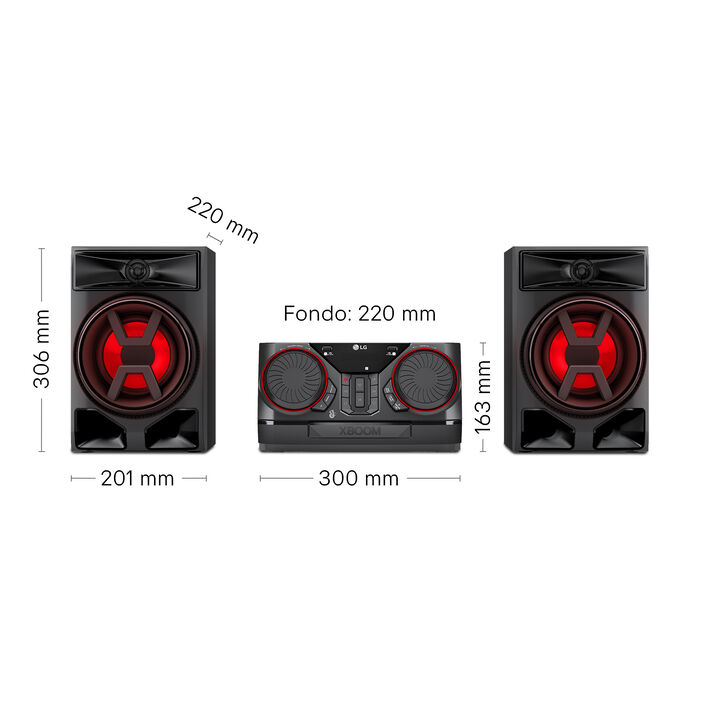 Altavoz LG XBOOM CK43N 300 W con USB, Bluetooth, Party Link y control giratorio.