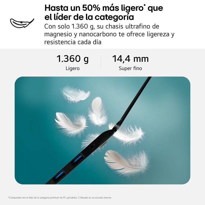 Port&aacute;til 16" LG gram pro 16Z90TR, Windows 11, Intel&reg; Core&trade; Ultra7 , 32 GB RAM , 1TB SSD, NVIDIA RTX5050 con GDDR7 8GB , Pantalla IPS