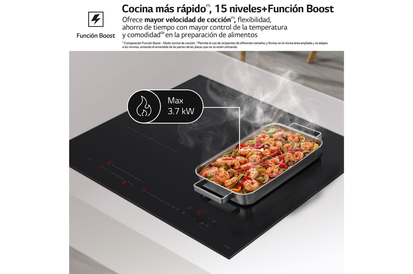 Placa inducción 59 cm con zona XXL, Wi-Fi, control táctil, Boost y Stop & Go.