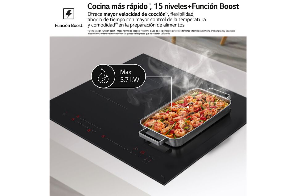 Placa inducción 59 cm con zona XXL, Wi-Fi, control táctil, Boost y Stop & Go.