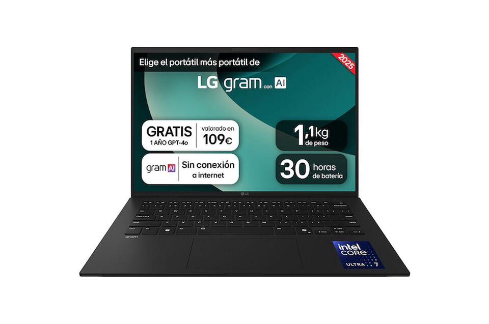 Port&aacute;til 14" LG gram - 14Z90T, Windows 11, Intel&reg; Core&trade; Arrow Lake, 32 GB RAM, 1 TB SSD, Panel IPS WUXGA (1920x1200), Ligero 1,1 kg, 30 h, Negro