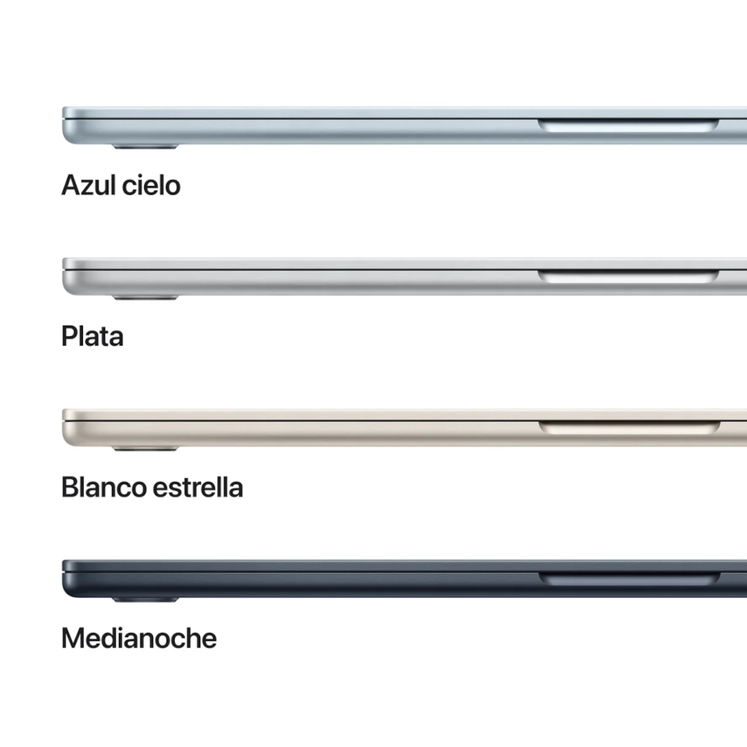 Al MacBook Air de 15 pulgadas con chip M4 trabajar y jugar no le pesa lo m&aacute;s m&iacute;nimo. Gracias a la combinaci&oacute;n de Apple Intelligence, una gran pantalla Liquid Retina, hasta 18 horas de autonom&iacute;a y un dise&ntilde;o superfino, ligero y ultrarresistente, el MacBook Air est&aacute; pensado para hacer lo que quieras donde quieras. Memoria 16 GB, capacidad SSD 512 GB.