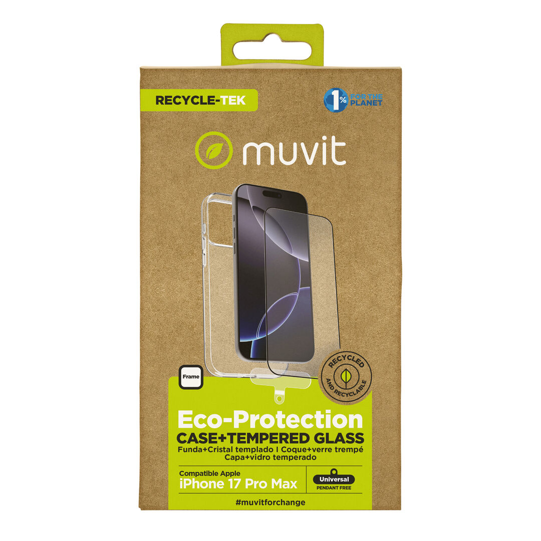 La protección del medio ambiente es, hoy en día, una preocupación en todo momento. Con el PACK funda recycletek +protector eco responsable de muvit for change, proponemos una manera responsable de proteger nuestro smartphone. Porque contribuir en la lucha contra la contaminación y proteger nuestro eco sistema, debe formar parte de nuestros gestos cotidianos.

El PACK incluye la funda Recycletek 100% reciclable y 100% fabricada con materiales reciclados de fundas usadas y vieja. Nuestro protector de pantalla eco responsable, aporta protección extra a la pantalla de tu Smartphone sin perder la sensibilidad al tacto. De alta resistencia a impactos y arañazos con una dureza de 9H (máxima escala). Ambos productos están fabricados con plástico reciclado de origen certificado.

En muvit for change nos comprometemos a donar el 1% de los ingresos para el planeta*.