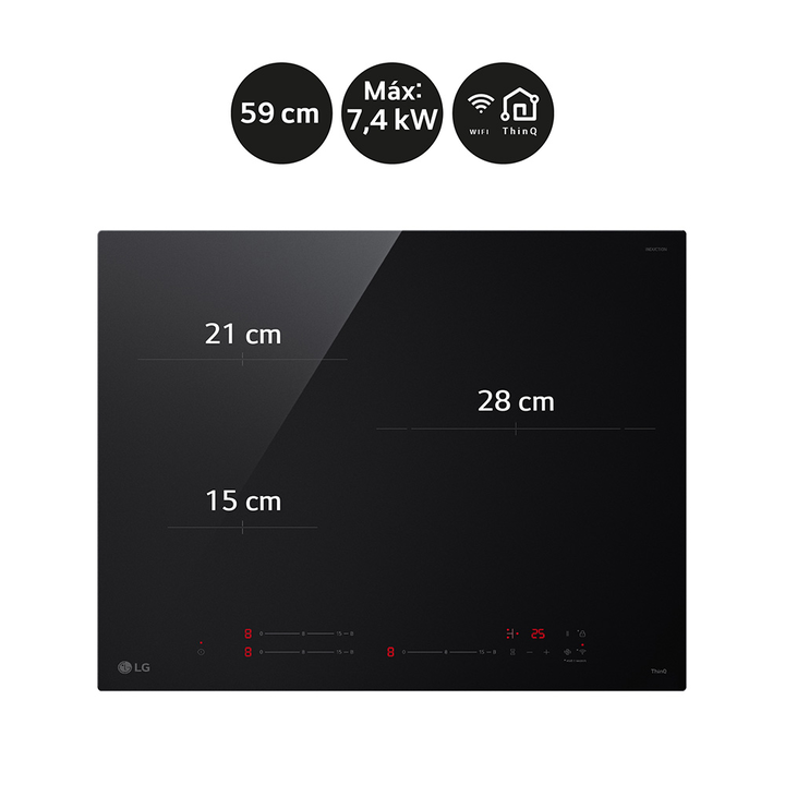 Placa inducci&oacute;n 59 cm con zona XXL, Wi-Fi, control t&aacute;ctil, Boost y Stop & Go.