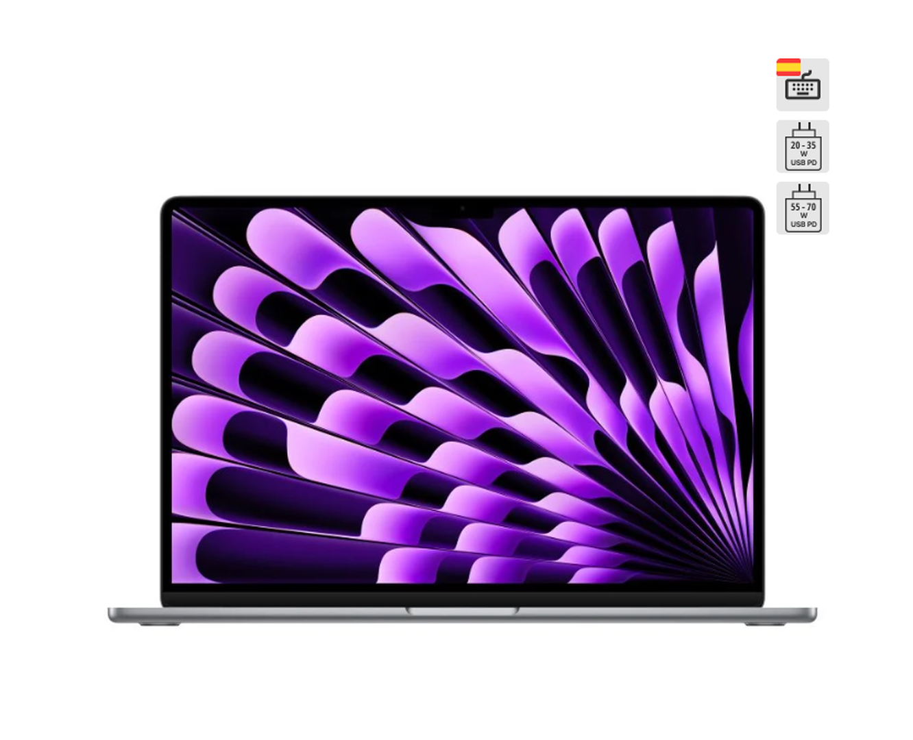 MacBook Air 15" (2024) / M3 8 N&uacute;cleos / 8GB RAM / QWERTY / ESP 256GB Gris Espacial - Reacondicionado.

Bater&iacute;a garantizada al 80%.