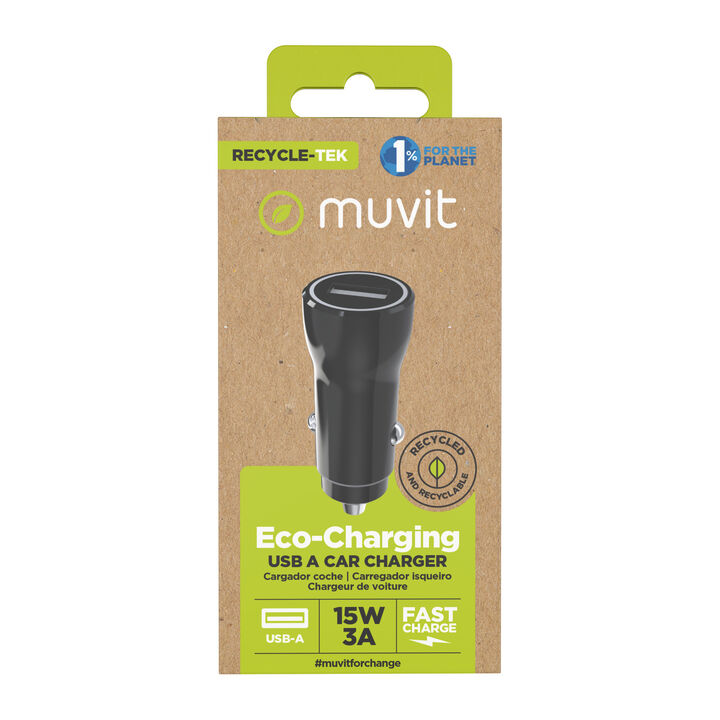 &iexcl;Viaja y carga tus dispositivos sin dejar de contribuir a cuidar el planeta!

El cargador de coche de un elegante dise&ntilde;o patentado de muvit for change, est&aacute; fabricado con pl&aacute;stico reciclado de origen certificado. Dispone de 1 puerto de salida USB 3A 15W, en color negro y 100% reciclable. (cable no incluido).

En muvit for change nos comprometemos a donar el 1% de los ingresos para el planeta*.