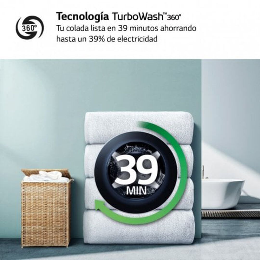 Lavadora LG 9 kg con AI Direct Drive, TurboWash 360 y Steam