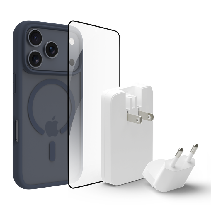 Funda iPhone 17 Pro Azul MS + ECO PROTECTOR+ cargador 45W, carga r&aacute;pida