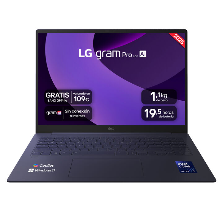 Port&aacute;til 16" LG gram - 16Z90TP, Windows 11, Intel&reg; Arrow Lake, 32 GB RAM, 1TB SSD, Pantalla OLED, Ligero 1,2 Kg, 19.5 h, AI, Negro