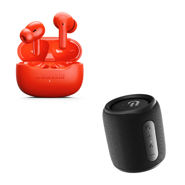 <p> Auriculares True Wireless con ANC Palermo Naranja + Altavoz Biarritz color Negro</p>