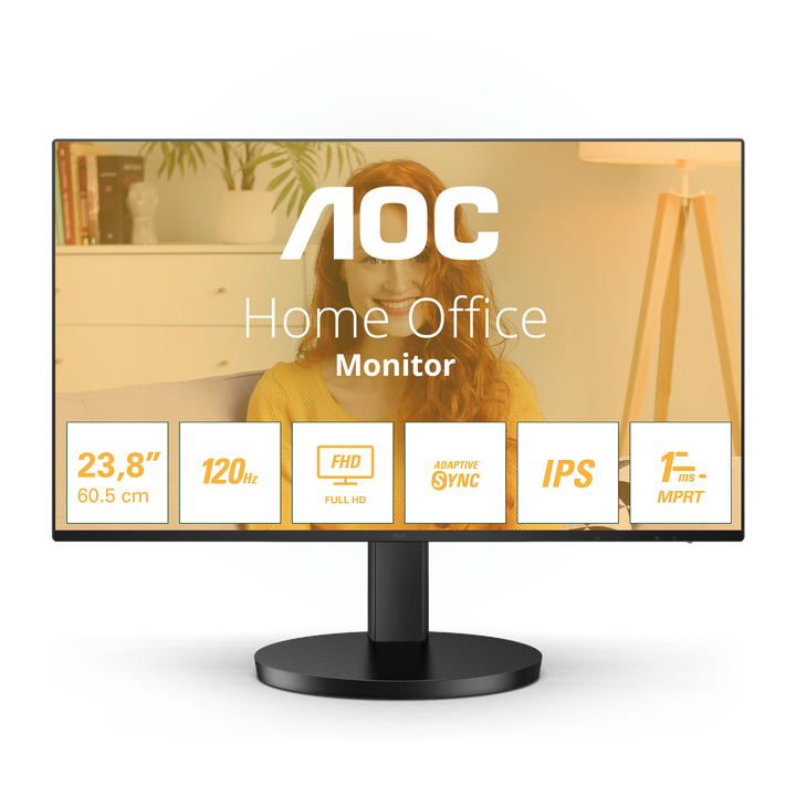 AOC 24B3HA2 Monitor 24" FHD, 120Hz, IPS, 1ms MPRT, Adaptive Sync. (1920x1080, 1x HDMI 1.4), Negro