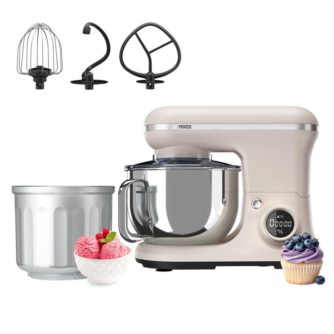 ¿Eres un verdadero entusiasta de la repostería? ¡Entonces la máquina de cocina y helados 2-en-1 de Princess es perfecta para ti! Amasa la masa para hacer pan fresco, mezcla la masa para los pasteles más deliciosos o coloca el bol para helados en tu batidora y crea el helado más sabroso en un instante. En resumen, este versátil electrodoméstico es tu compañero ideal en la cocina.