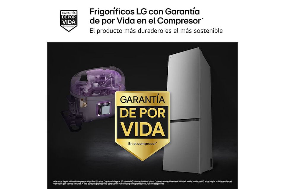 Frigorífico Combi LG GBBS524CPY, 375L, No Frost, DoorCooling+, Inox antihuellas, Clase C