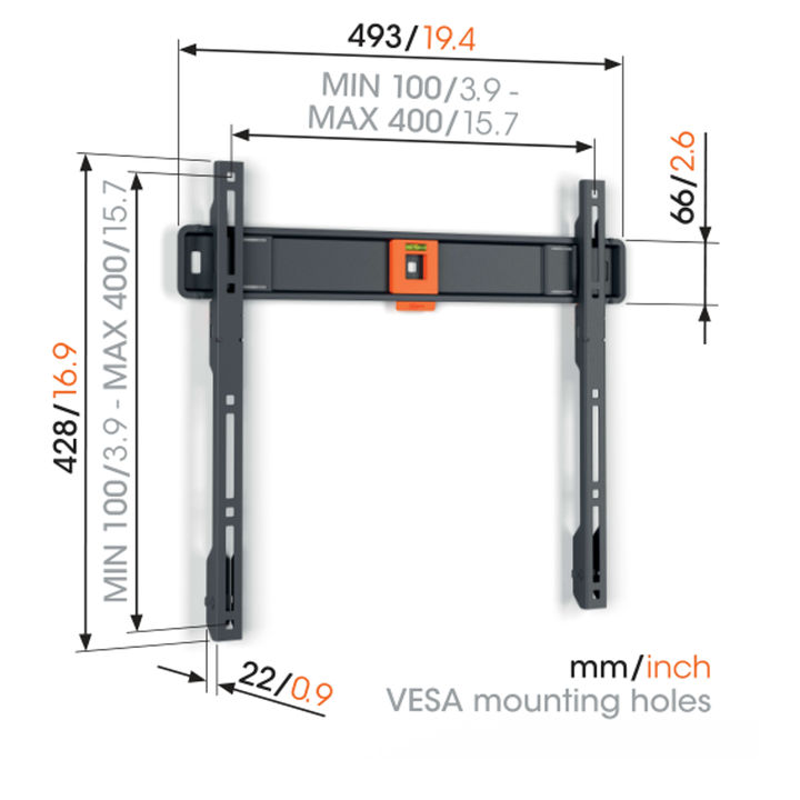 Soporte TV Fijo- Vogel&acute;s TVM 1403, de 32" a 77", Vesa de 100X100 a 400x400 negro