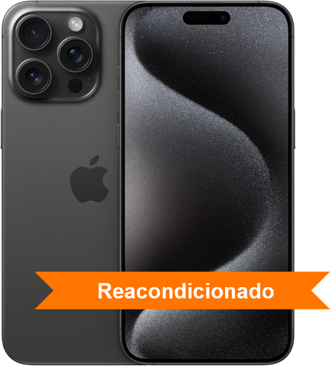 iPhone 15 Pro Max reacondicionado Premium A+ de 256 GB, acabado titanio negro.