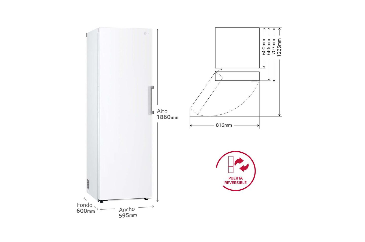 Congelador vertical 324 L blanco sin escarcha, compresor eficiente y congelación rápida.