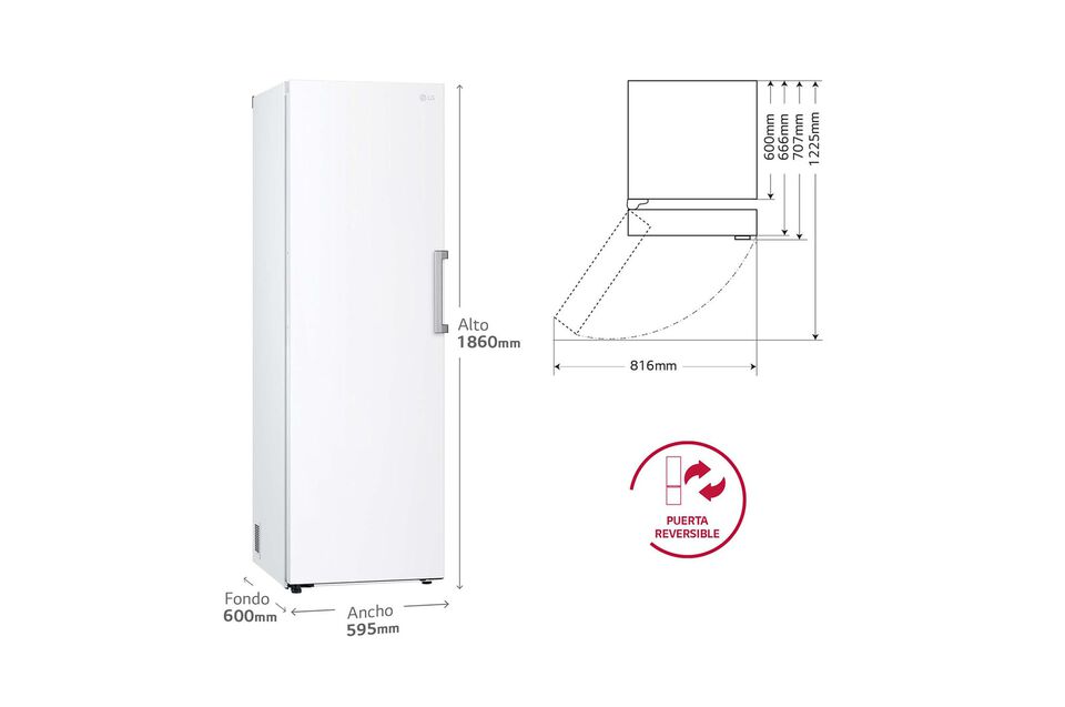 Congelador vertical 324 L blanco sin escarcha, compresor eficiente y congelación rápida.