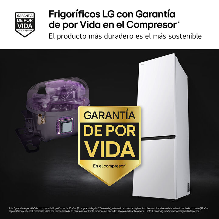 Frigor&iacute;fico Combi LG Serie 700 con DoorCooling+, LinearCooling, Fresh Converter+, Fresh Balancer con Magic Crisper, almacenamiento inteligente (My Box, Flex Box, Flex Mini Box), balda plegable, botellero, AI Energy con ThinQ, 375 L, 29 dB, Clase A, Blanco.