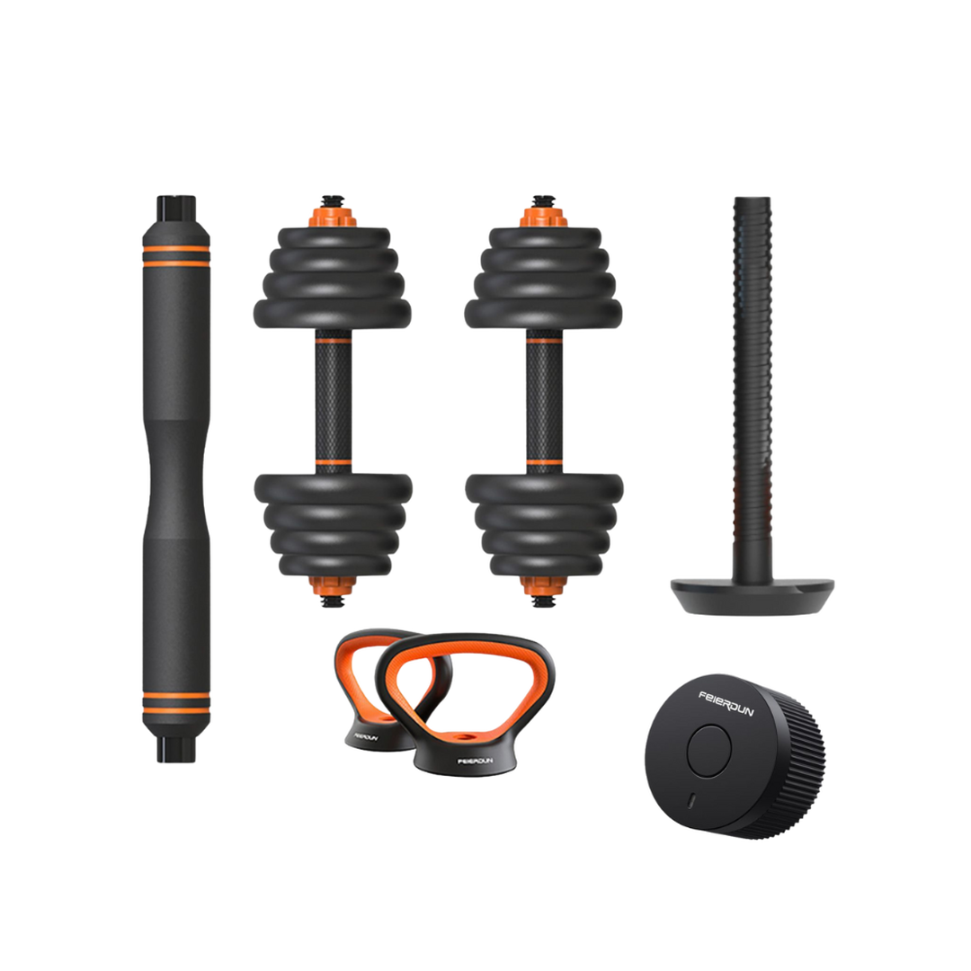 Smart kit 30kg mancuernas+barra+pesa rusa+sensor