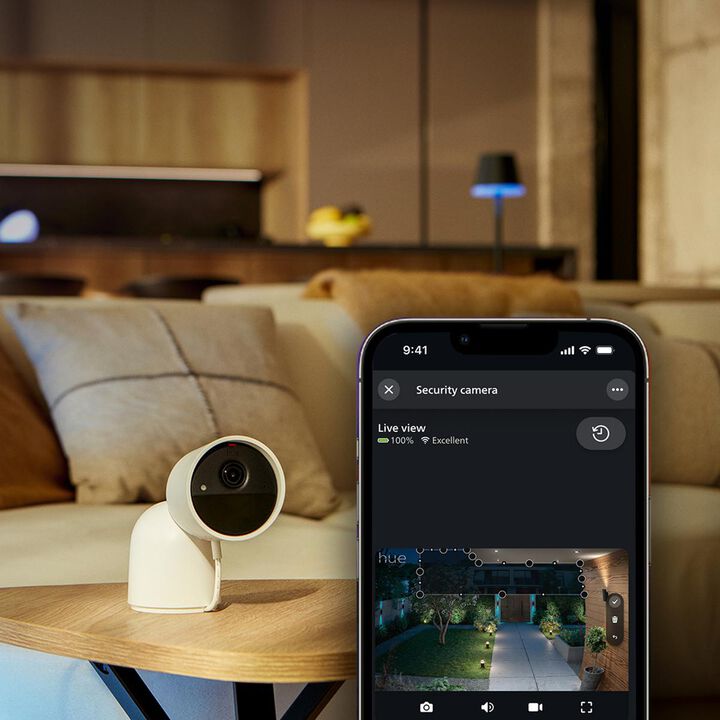 Camara Videovigilancia 2K, Blanca, soporte Mesa