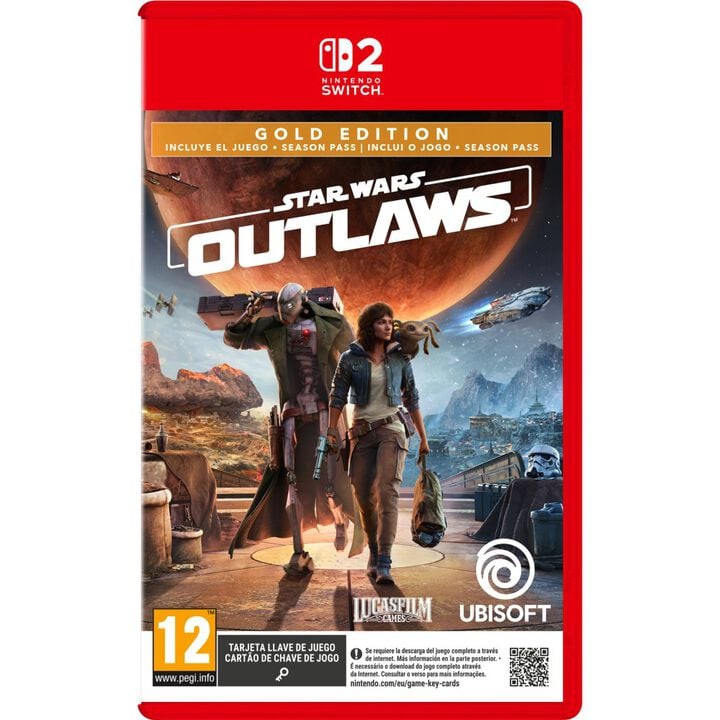 STAR WARS OUTLAWS GOLD EDITION SWITCH2 TARJETA LLAVE DE JUEGO PARA NINTENDO SWITCH 2 VERSIÓN ESPAÑOLA GARANTÍA EUROPEA
IDIOMAS:
CONTENIDO DE LA EDICIÓN DORADA*
Con la Edición dorada de Star Wars Outlaws conseguirás acceso al juego básico y el pase de temporada, que incluye:
- Paquete de historia de Star Wars Outlaws: Wild Card
- Paquete de historia de Star Wars Outlaws: A Pirate's Fortune
- Misión exclusiva del día 1: "El gambito de Jabba"
- El paquete para personajes Corredora de Kessel
- El paquete Legado del cazador
- El paquete Cártel Ronin
 
Video will open in a new window
DESCUBRE UNA GALAXIA DE OPORTUNIDADES
Explora lugares únicos, con ciudades y cantinas bulliciosas. Recorre enormes paisajes en tu speeder. Cada ubicación trae nuevas aventuras, desafíos únicos y recompensas atractivas, si te atreves a arriesgarte…
VIVE LA HISTORIA ORIGINAL DE UNA BUSCAVIDAS
Vive la arriesgada vida de una forajida. Dale la vuelta a cualquier situación con la ayuda de Nix, lucha con tu bláster, derrota a enemigos con sigilo y artilugios o encuentra el momento adecuado para distraerlos y ganar ventaja.
EMBÁRCATE EN MISIONES ARRIESGADAS
Embárcate en misiones arriesgadas de los sindicatos del crimen de toda la galaxia, pero con grandes recompensas. Roba objetos valiosos, infíltrate en ubicaciones secretas y engaña a tus enemigos jugando como una de las forajidas más buscadas de la galaxia. Todas las elecciones que tomes influirán en tu reputación.
ENTRA EN LA CABINA DEL PILOTO
Pilota tu nave, la Cazaestelas, en emocionantes combates espaciales contra el Imperio y otros enemigos. Encuentra el momento oportuno para perseguir, evadir y atacar, y así conseguir ventaja.
  
DISCLAIMERS:
*La oferta puede cambiar en el futuro. Es posible que el contenido se ofrezca por separado como compra y/o en sorteos en cualquier momento, a completa discreción de Ubisoft.
La caja contiene una tarjeta llave de juego. Se requiere la descarga del juego completo a través de internet.
