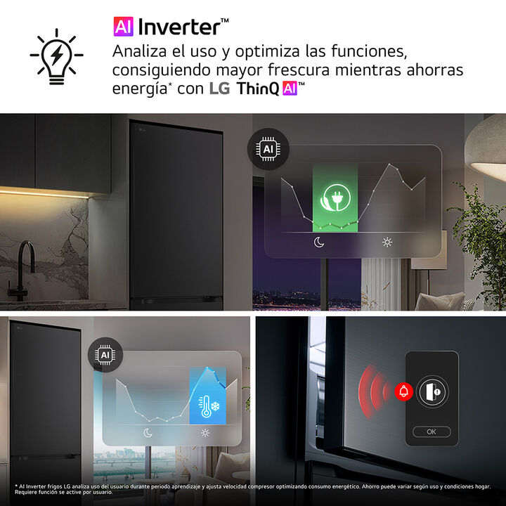 Frigor&iacute;fico Combi LG GBBS524CPY, 375L, No Frost, DoorCooling+, Inox antihuellas, Clase C