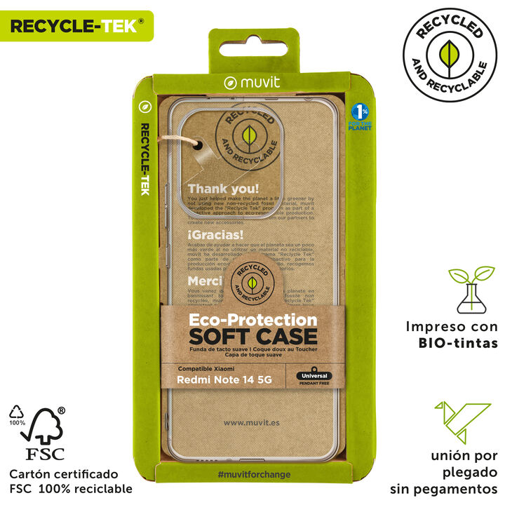 La protección del medio ambiente es, hoy en día, una preocupación en todo momento, junto a la preocupación de proteger nuestro Smartphone. Con las fundas recycletek de muvit for change, proponemos una gama de fundas reciclables, fabricadas con fundas usadas y viejas. Una manera responsable de proteger nuestro smartphone. Porque contribuir en la lucha contra la contaminación y proteger nuestro eco sistema, debe formar parte de nuestros gestos cotidianos.