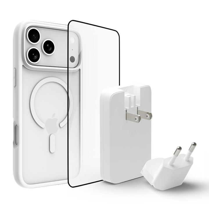 Funda iPhone 17 Pro Max MS, Blanca + ECOPROTECTOR + Cargador 45W (carga r&aacute;pida)