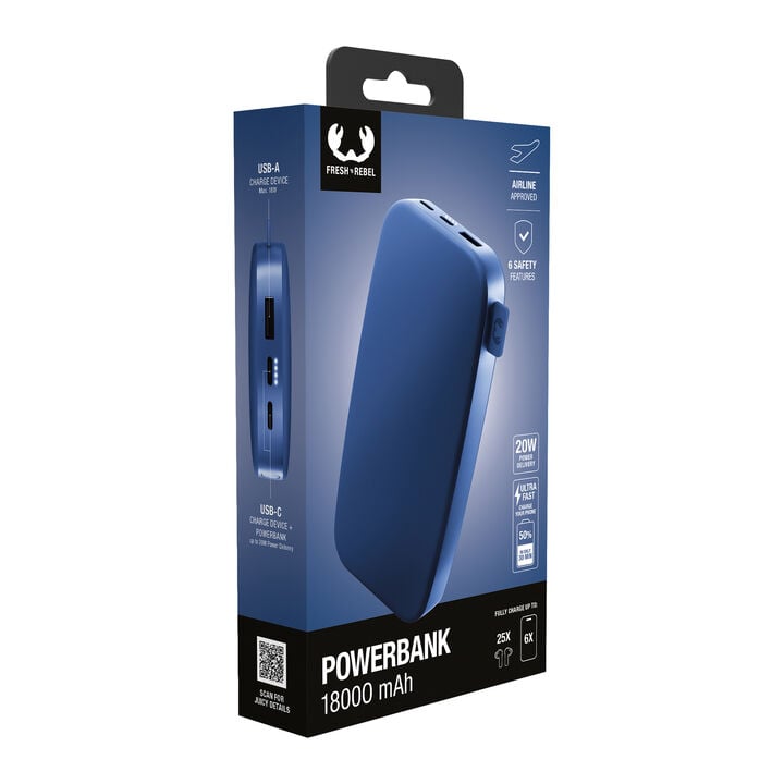 Powerbank 18000 mAh
Batería recargable de bolsillo
Nuestros ltimos Powerbanks tienen un diseño suave y, gracias a la función de carga rápida, son más rápidos que nunca. Con 20W Power Delivery sus dispositivos estarán listos para funcionar antes de que se de cuenta. El Powerbank 18000 mAh puede cargar su teléfono hasta 6 veces y su tablet hasta 3 veces.
 Carga ultrarrápida con suministro de energía de 20 W
 Carga hasta el 50% en 30 min
 6 características de seguridad
 Aprobado para avión Powerbank 18000 mAh
Batería recargable de bolsillo
Nuestros ltimos Powerbanks tienen un diseño suave y, gracias a la función de carga rápida, son más rápidos que nunca. Con 20W Power Delivery sus dispositivos estarán listos para funcionar antes de que se de cuenta. El Powerbank 18000 mAh puede cargar su teléfono hasta 6 veces y su tablet hasta 3 veces.
 Carga ultrarrápida con suministro de energía de 20 W
 Carga hasta el 50% en 30 min
 6 características de seguridad
 Aprobado para avión